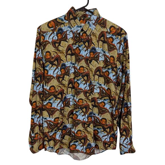 Eton Dress Shirt Mens 39 Medium Slim Fit Tan Long Sleeve Button Up Octopus - Picture 1 of 11